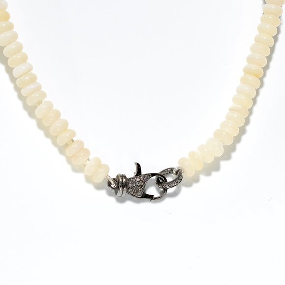 925 Pave Diamond Mother Of Pearl Horn and Beaded Necklace Set - Picture 4 of 6